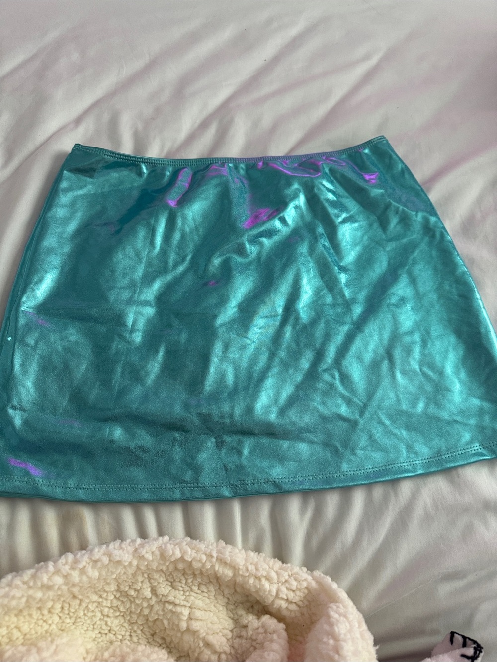 SHEIN Iridescent Teal Metallic Mini Skirt